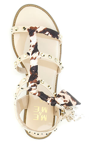 Sandali beige con borchie e lacci animalier Me & Me 1660