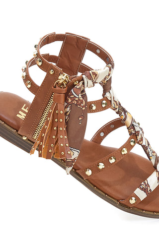 Ledersandalen mit Nieten und Schnürsenkeln im Animal-Look Me & Me 1660