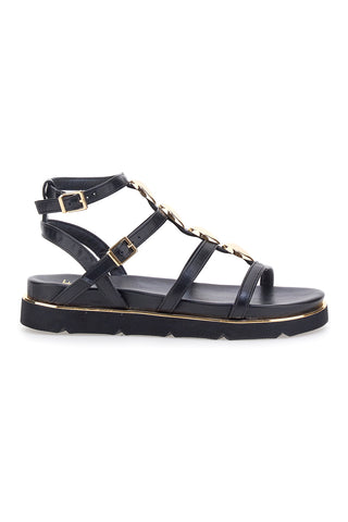 Schwarze Sandalen mit goldenen Steinen und hohem Absatz Me & Me 1740
