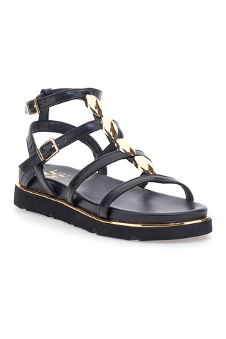 Schwarze Sandalen mit goldenen Steinen und hohem Absatz Me & Me 1740