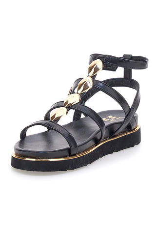 Schwarze Sandalen mit goldenen Steinen und hohem Absatz Me & Me 1740