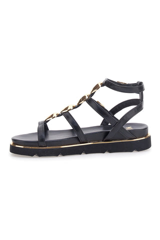 Schwarze Sandalen mit goldenen Steinen und hohem Absatz Me & Me 1740