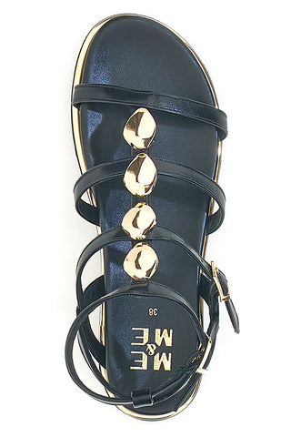 Schwarze Sandalen mit goldenen Steinen und hohem Absatz Me & Me 1740