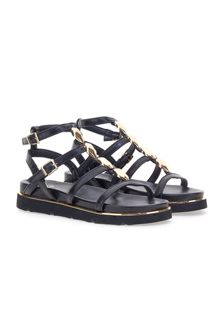 Schwarze Sandalen mit goldenen Steinen und hohem Absatz Me & Me 1740