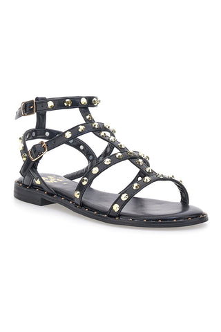 Schwarze Sandalen mit Nieten und Knöchelriemen Me & Me 1663