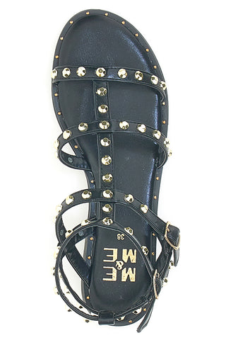 Schwarze Sandalen mit Nieten und Knöchelriemen Me & Me 1663
