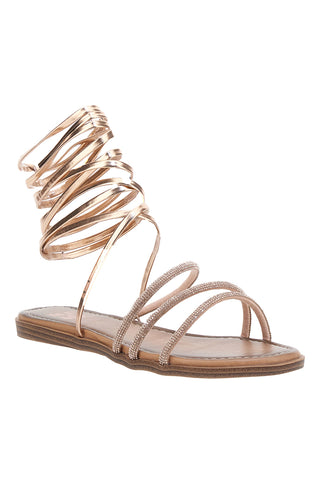 Sandalen in Roségold mit Riemchen und Schnürsenkeln mit Strasssteinen Me & Me 1772