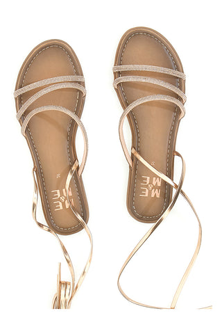 Sandalen in Roségold mit Riemchen und Schnürsenkeln mit Strasssteinen Me & Me 1772