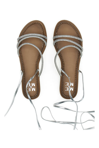 Silberne Sandalen mit Strasssteinen und Knöchelriemen Me & Me 1772