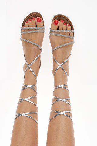 Silberne Sandalen mit Strasssteinen und Knöchelriemen Me & Me 1772