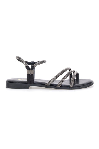 Schwarze Sandalen mit schmalen Riemchen und Strasssteinen Me & Me 1703