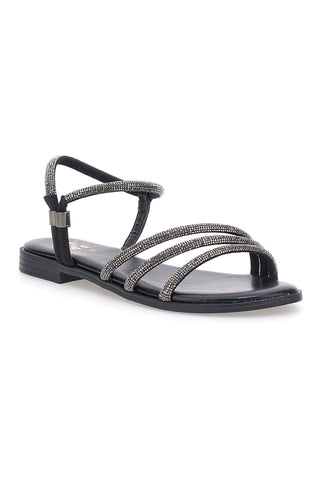Schwarze Sandalen mit schmalen Riemchen und Strasssteinen Me & Me 1703