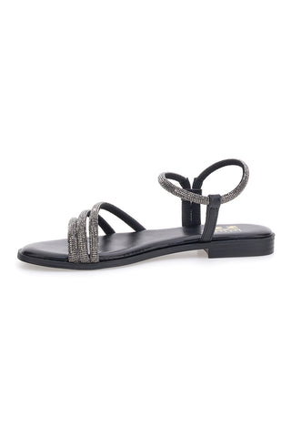 Schwarze Sandalen mit schmalen Riemchen und Strasssteinen Me & Me 1703