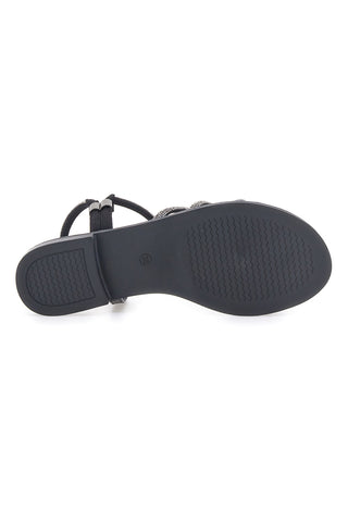 Schwarze Sandalen mit schmalen Riemchen und Strasssteinen Me & Me 1703