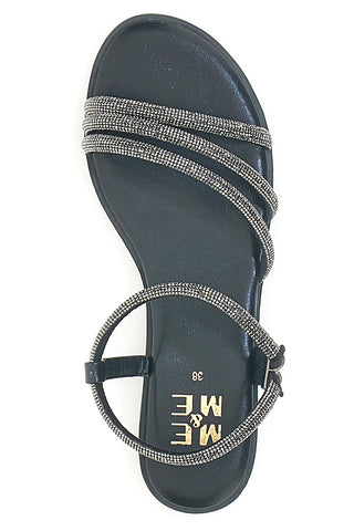 Schwarze Sandalen mit schmalen Riemchen und Strasssteinen Me & Me 1703