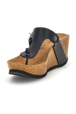 Infradito nera con fibbia argento zeppa alta Superga S11O923