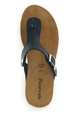 Infradito nera con fibbia argento zeppa alta Superga S11O923