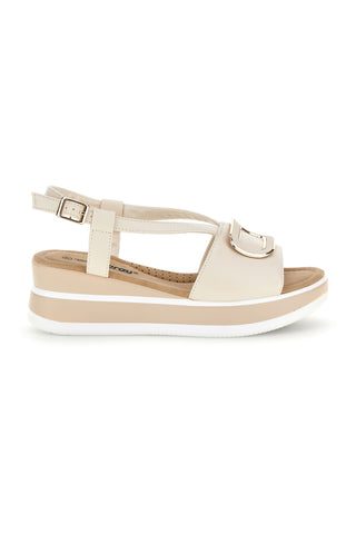 Sandali Beige con zeppa e fibbia decorativa Energy E474