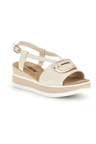 Sandali Beige con zeppa e fibbia decorativa Energy E474