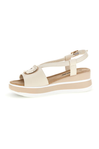 Sandali Beige con zeppa e fibbia decorativa Energy E474