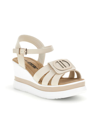 Sandali bianchi e beige con zeppa e dettaglio decorativo Energy E482
