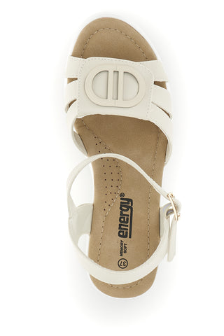 Sandali bianchi e beige con zeppa e dettaglio decorativo Energy E482