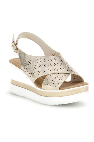 Beige Sandalen mit gekreuzten Riemen und weichem Memory Energy E489