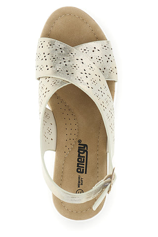 Beige Sandalen mit gekreuzten Riemen und weichem Memory Energy E489