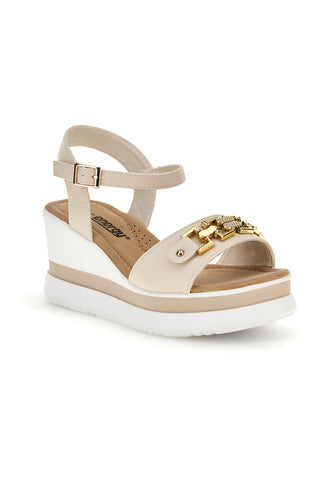 Sandali beige con zeppa e memory soft Energy E804