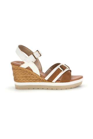Weiße Sandalen mit gewebtem Keil und doppelter Schnalle Inblu 44 FG