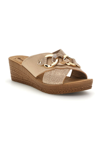 Beige Hausschuhe mit Keil und anatomischem Fußbett Inblu 16 GO