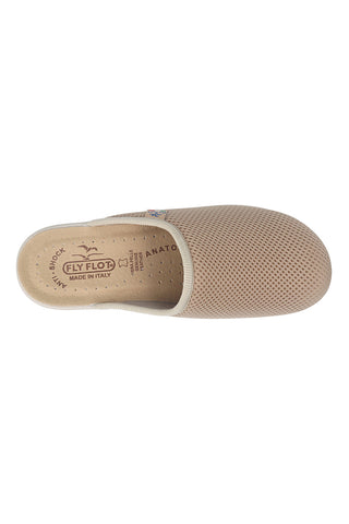 Beige Hausschuhe mit rutschfestem Echtleder-Fußbett Fly Flot 90T40368FE