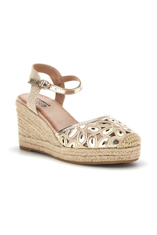 Goldene Espadrille Sandalen mit Seil Keil Pittarello Sun Bl5