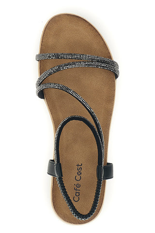 Sandali neri con strass e cinturino elasticizzato Cafe' cost 80965