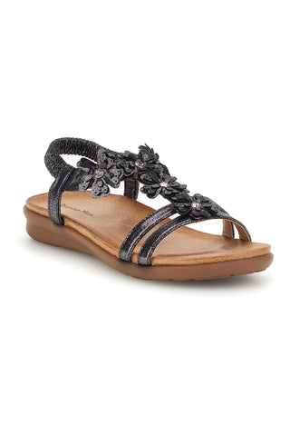 Sandali neri con applicazioni floreali Quanna mel k358673
