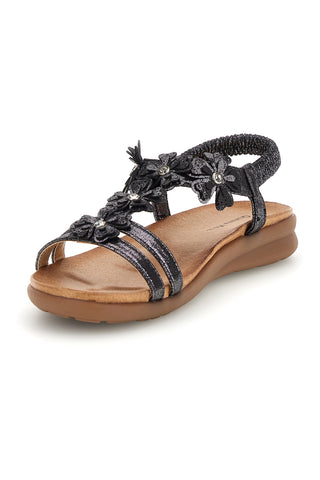 Sandali neri con applicazioni floreali Quanna mel k358673