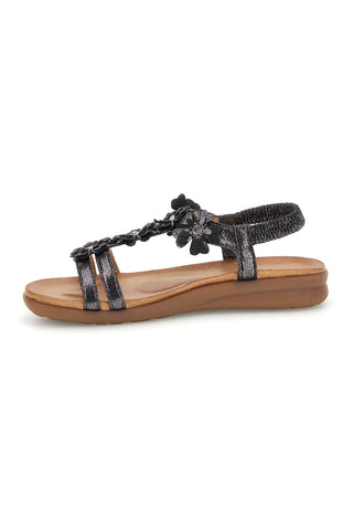 Sandali neri con applicazioni floreali Quanna mel k358673