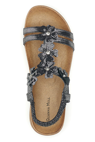 Sandali neri con applicazioni floreali Quanna mel k358673