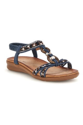 Blaue Sandalen mit geflochtenen Riemen und elastischem Riemen Quanna mel K358607
