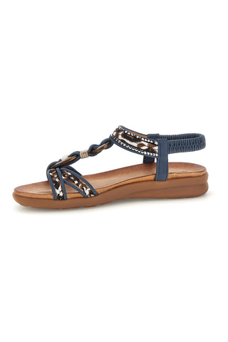 Blaue Sandalen mit geflochtenen Riemen und elastischem Riemen Quanna mel K358607