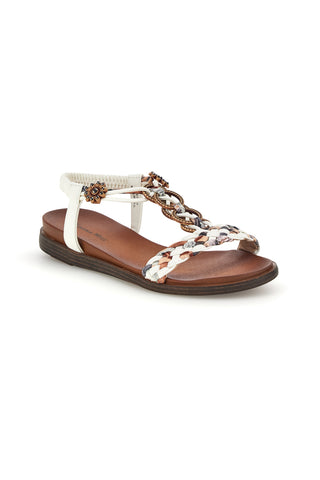 Weiße Sandalen mit geflochtenem Riemen und Metalldetails Quanna Mell 560317