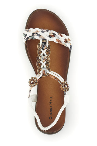 Weiße Sandalen mit geflochtenem Riemen und Metalldetails Quanna Mell 560317