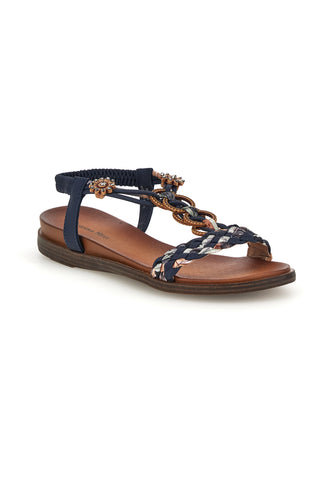 Blaue Sandalen mit geflochtenen Riemen und Schmuckapplikationen Quanna mel 560317