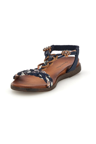 Blaue Sandalen mit geflochtenen Riemen und Schmuckapplikationen Quanna mel 560317