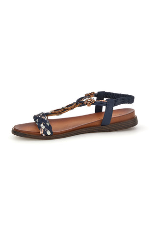 Blaue Sandalen mit geflochtenen Riemen und Schmuckapplikationen Quanna mel 560317