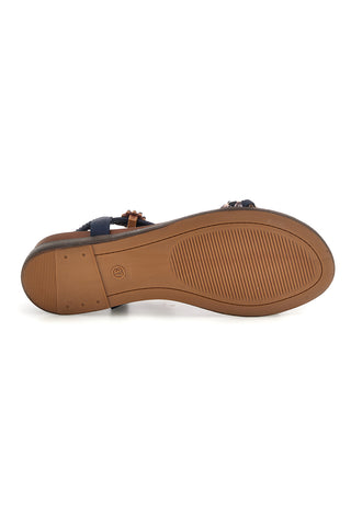 Blaue Sandalen mit geflochtenen Riemen und Schmuckapplikationen Quanna mel 560317