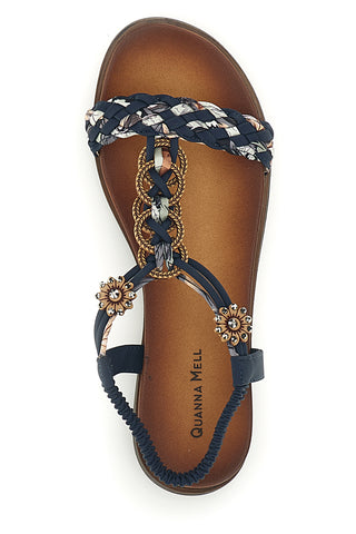 Blaue Sandalen mit geflochtenen Riemen und Schmuckapplikationen Quanna mel 560317