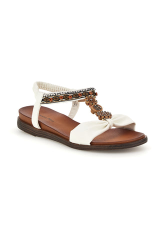 Weiße Sandalen mit Schmucksteinverzierung und elastischem Riemen Quanna mel 560319