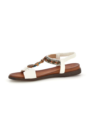 Weiße Sandalen mit Schmucksteinverzierung und elastischem Riemen Quanna mel 560319