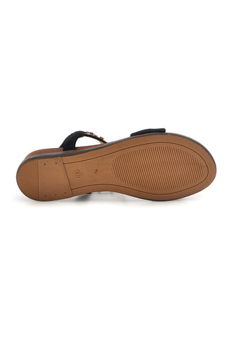 Schwarze Sandalen mit Schmucksteinverzierung und elastischem Riemen Quanna mel 560319
